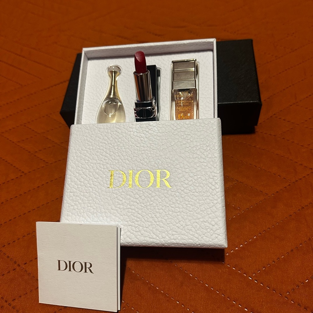 Dior Red Lipstick and Gold Jadore travel Set